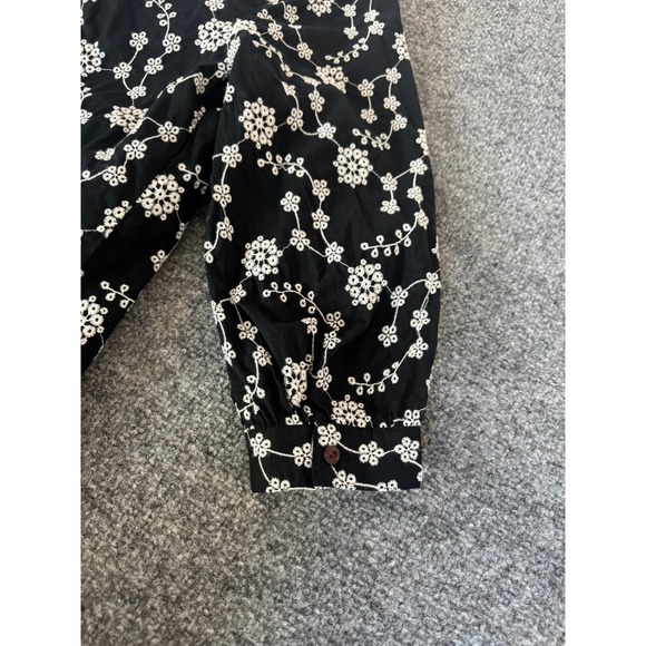 J. Jill Womens Black White Floral Embroidered Cotton Popover Blouse Top SZ M - Picture 4 of 11